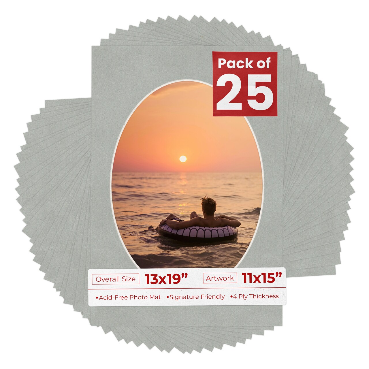Light Grey Suede Mat Board for 13x19 Frames - Oval Opening for 11x15 Photos